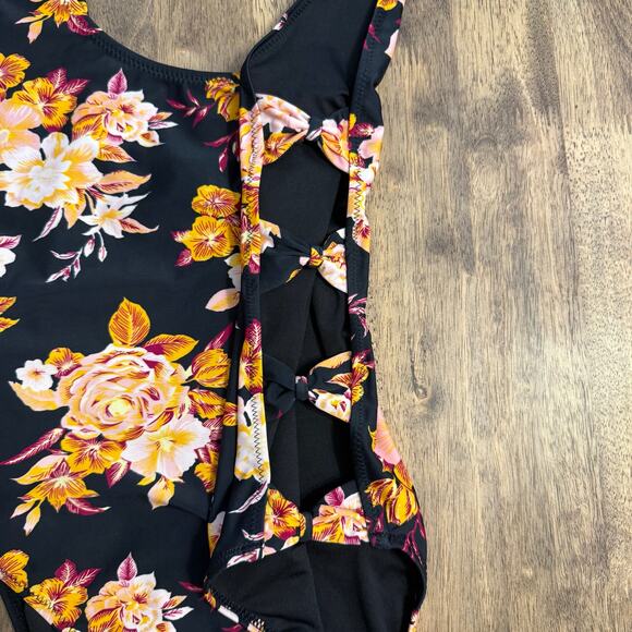 Volcom Swimsuit Cutout Side One-Piece Garden Variety Black Floral Juniors Medium - Picture 5 of 10